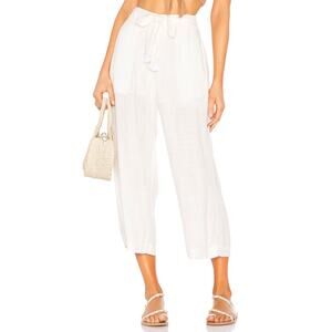 L Space Smith‎ Pant Cream High Rise Wide Leg Pants Cropped Tie Waist Size Small